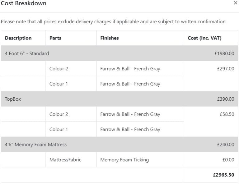 Clear breakdown of costs